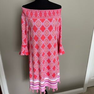 Cabana Life Pink and White Off-Shoulder Sundress
